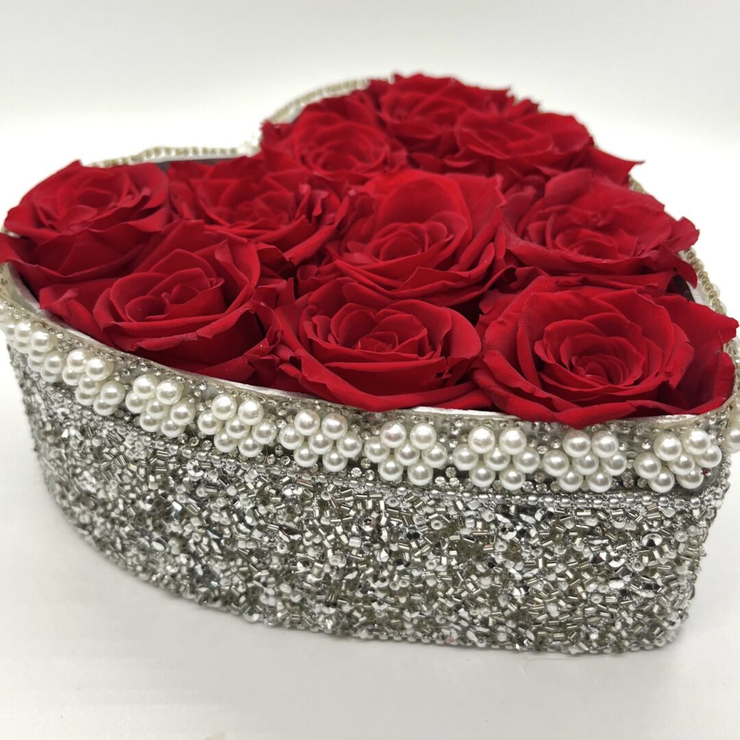 Full Love Heart silver rose bouquet