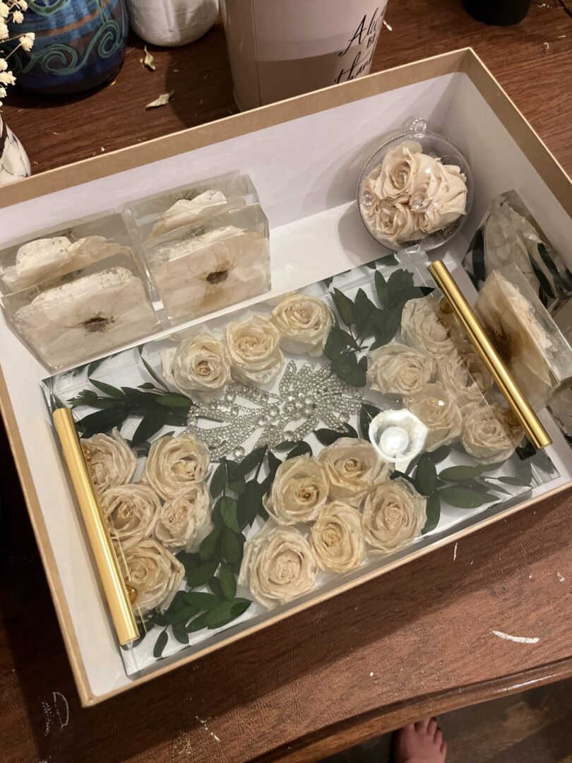 White rose boxes filled up with sweets